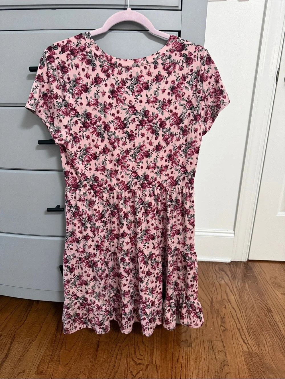 Knitworks Pink Floral Tiered Short-Sleeve Dress
